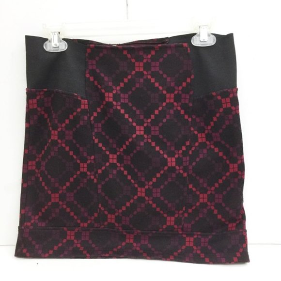 Free People Womens Mini Skirt Red  Black Stretch M - Picture 1 of 7